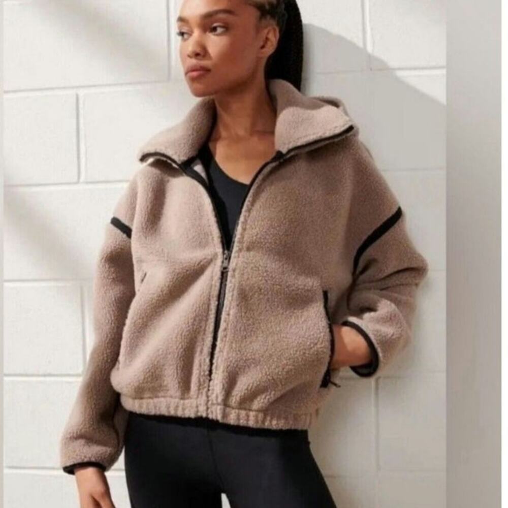 Abercrombie & Fitch Taupe Sherpa Zip-Up Jacket
